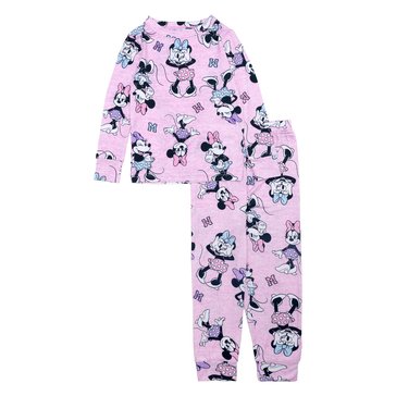 Disney Toddler Girls' Minnie Mouse Long Sleeve Tight Fit Pajama Set, 2-Piece
