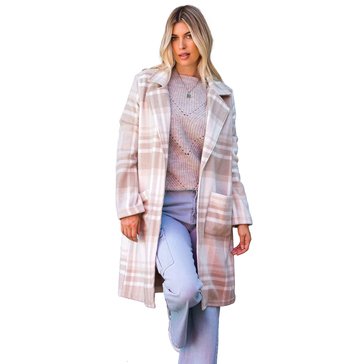 26 International Women's Wool Blend Open Front Plaid Long Coat