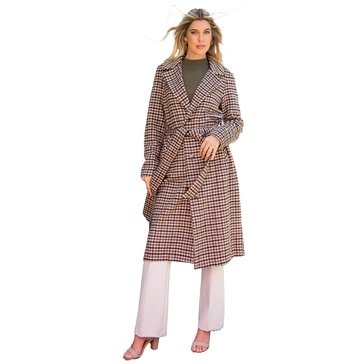 26 International Women's Wool Like Long Plaid Overcoat With Belt