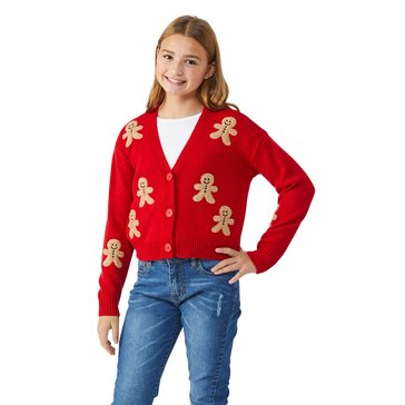 No Comment Big Girls' Gingerbread Man Applique Christmas Cardigan