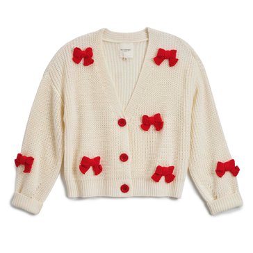 No Comment Big Girls' Red Bow Applique Cardigan