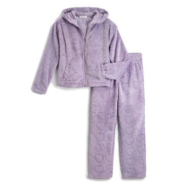 No Comment Big Girls' Embossed Hearts Fleece Zip Hoodie And Pant Set