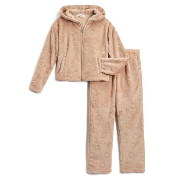 No Comment Big Girls' Embossed Smiley Fleece Zip Hoodie And Pant Set