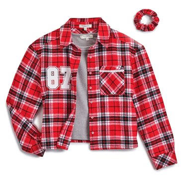 No Comment Big Girls' Plaid Shirt And Ribbed Tee Set, 2- Piece 