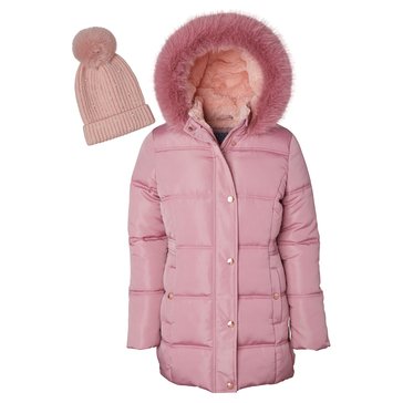 Kensie Big Girls' Faux Fur Hood Jacket