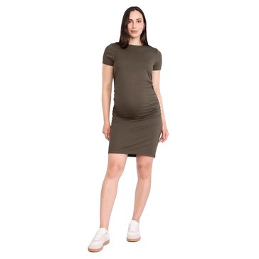 Motherhood Maternity Short Sleeve Crew Side Ruch Bodycon Dress