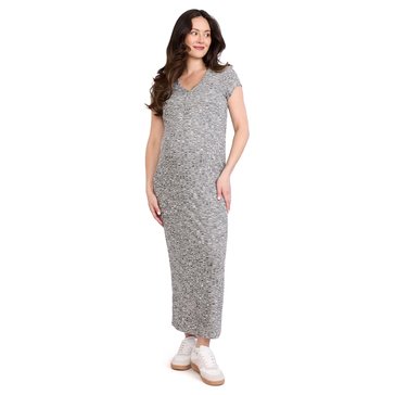 Motherhood Maternity Short Sleeve Maxi Henley Wide Rib Hacci Bodycon Dress
