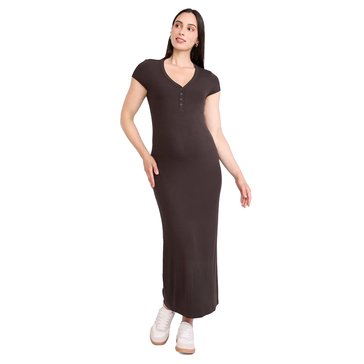 Motherhood Maternity Short Sleeve Maxi Henley Micro Rib Bodycon Dress