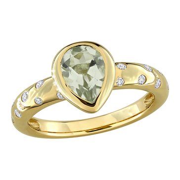 Sofia B. 1 1/8 cttw Green Quartz Pear and 1/4 cttw Stardust Diamond Ring