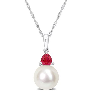 Sofia B. 8-8.5mm Cultured Freshwater Pearl and 1/3 cttw Created Ruby Pendant