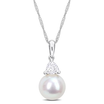 Sofia B. 8-8.5mm Cultured Freshwater Pearl and 1/3 cttw Created White Sapphire Pendant
