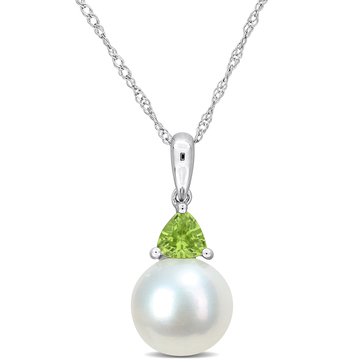 Sofia B. 8-8.5mm Cultured Freshwater Pearl and 1/3 cttw Peridot Pendant