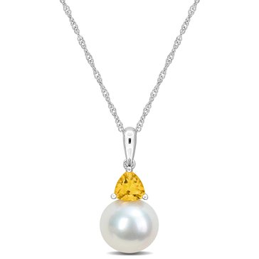 Sofia B. 8-8.5mm Cultured Freshwater Pearl and 1/4 cttw Citrine Pendant