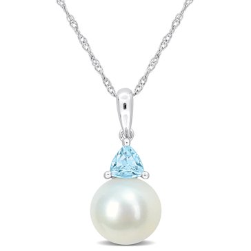 Sofia B. 8-8.5mm Cultured Freshwater Pearl and 1/4 cttw Sky Blue Topaz Pendant