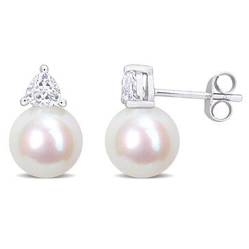 Sofia B. 8-8.5mm Cultured Freshwater Pearl and 3/4 cttw Created White Sapphire Stud Earrings