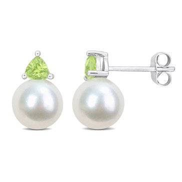 Sofia B. 8-8.5mm Cultured Freshwater Pearl and 3/5 cttw Peridot Stud Earrings