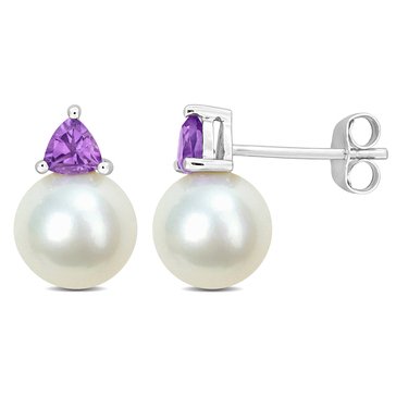 Sofia B. 8-8.5mm Cultured Freshwater Pearl and 3/8 cttw Amethyst Stud Earrings