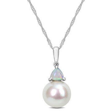 Sofia B. 8-8.5mm Cultured Freshwater Pearl and 3/8 cttw Ethiopian Opal Pendant