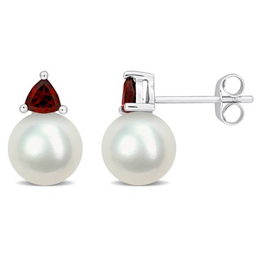 Sofia B. 8-8.5mm Cultured Freshwater Pearl and 5/8 cttw Garnet Stud Earrings