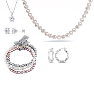 Sofia B. 5 Day Advent White Sapphire, Pearl, and Hoop Jewelry Set