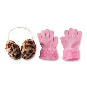OMG Accessories Girls' Leopard and Pearl Earmuffs and Gloves Set