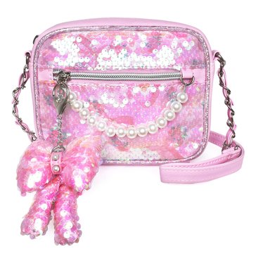 OMG Accessories Girls' Bow Print Sequin Crossbody Bag With Charm