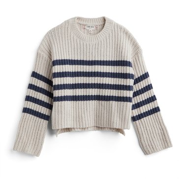 Pink Rose Big Girls' Striped Crew Neck Drop Shoulder Sweater