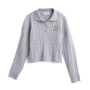 Pink Rose Big Girls' Teddy Patch Polo Sweater