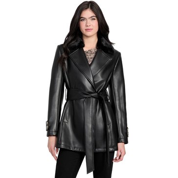 Guess Women's Margaux Belted  Faux Fur Collar Trench Coat