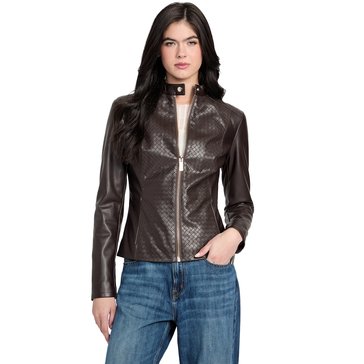 Guess Women's Mel Braided Bike Zip Front Moto Jacket