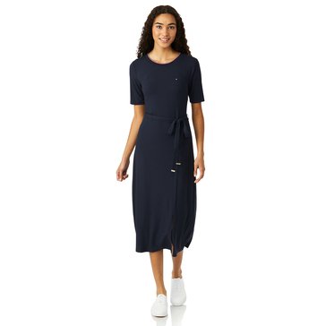 Tommy Hilfiger Women's Ribbed Midi Belted Dress
