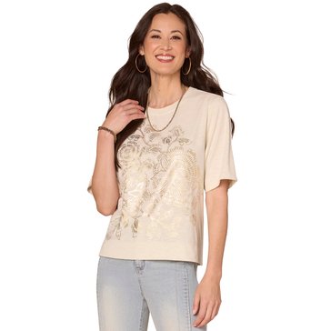 Democracy Women's Scoop Neck Foil Printed Knit Tee