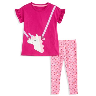 Liberty & Valor Toddler Girls' Short Sleeve Tunic Legging and Unicorn Purse Set