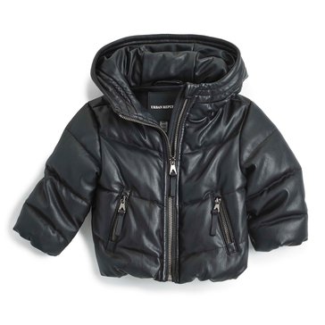 Urban Republic Little Girls' Faux Leather Hooded Puffer Coat