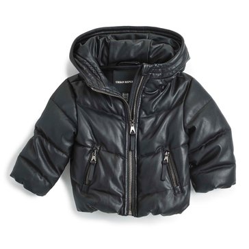 Urban Republic Big Girls' Faux Leather Hooded Puffer Coat