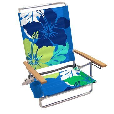Rio Beach 5-Position Aluminum Lay Flat Striped Beach Chair