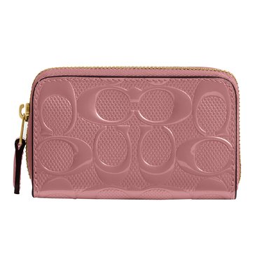 COACH Box Program Patent Signature Leather Essential Small Zip Around Card Case