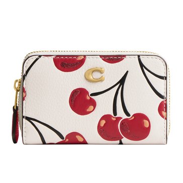 COACH Box Program Cherry Print Leather Essential Small Zip Around Card Case