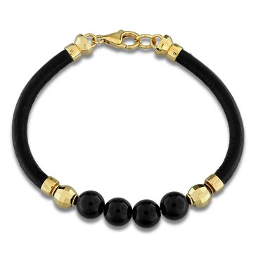 Sofia B. Men's 40 cttw Black Onyx Black Leather Bracelet
