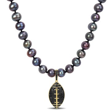 Sofia B. Men's 7mm Black Cultured Freshwater Pearl and 5/8 cttw Black Diamond Football Necklace