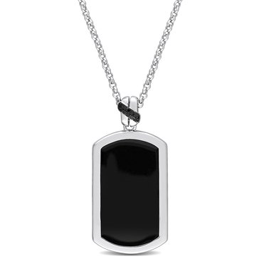 Sofia B. Men's Black Diamond Accent Hexagon Enamel Pendant with Chain