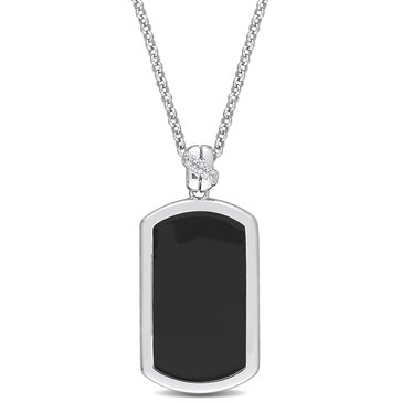 Sofia B. Men's Diamond Accent Black Enamel Pendant with Chain