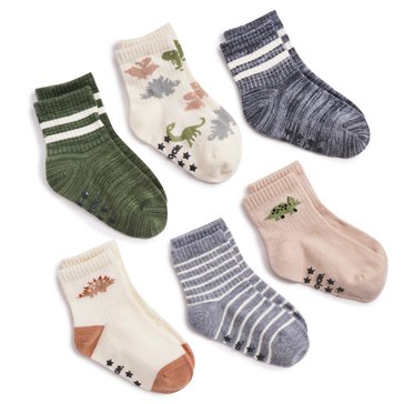 WeCycle Toddler Boys' Mid-Crew Sock with Grippers, 6-Pack