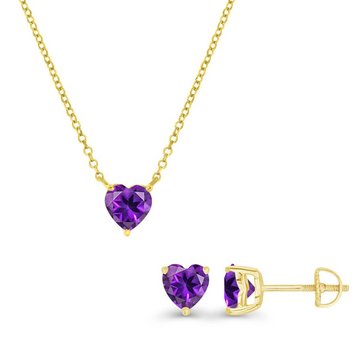 Amethyst Heart Pendant and Stud Earring Set