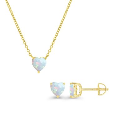 Created Opal Heart Pendant and Stud Earring Set
