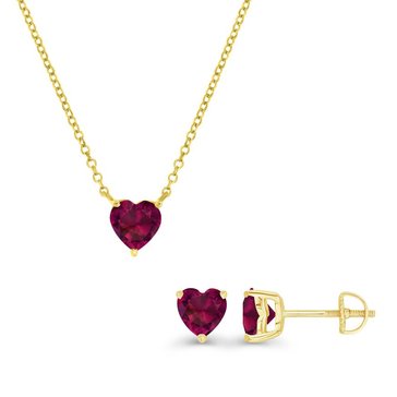 Created Ruby Heart Pendant and Stud Earring Set