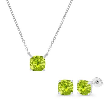 Peridot Cushion Cut Pendant and Stud Earring Set