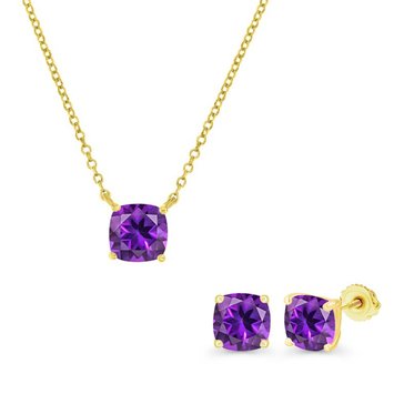 Amethyst Cushion Cut Pendant and Stud Earring Set