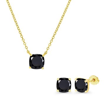 Onyx Cushion Cut Pendant and Stud Earring Set