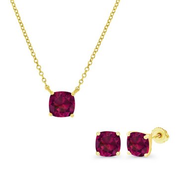 Created Ruby Cushion Cut Pendant and Stud Earring Set